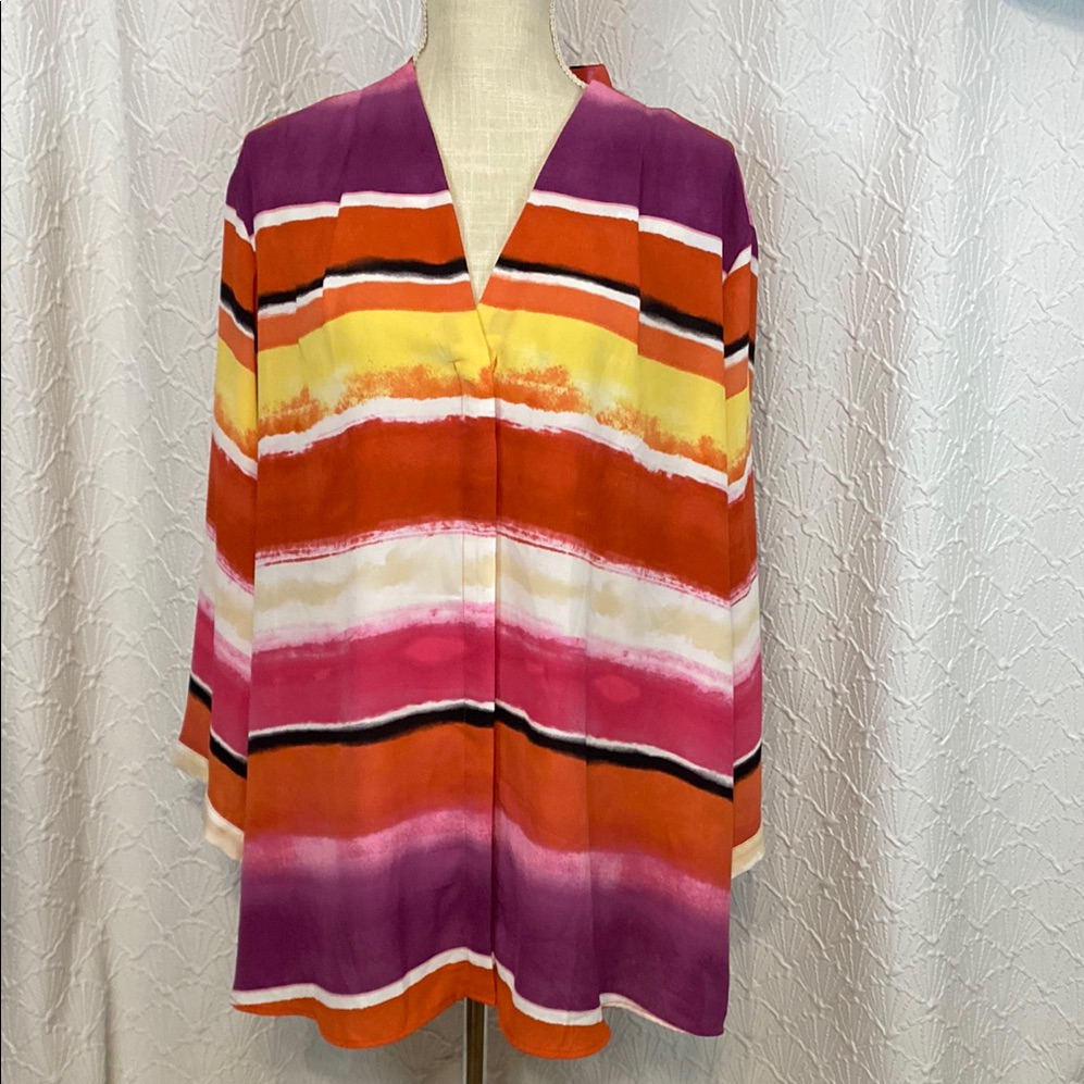 Nwt Investments Size 3x Multicolor Striped Blouse With 3/4 Length Sleeves Flowy